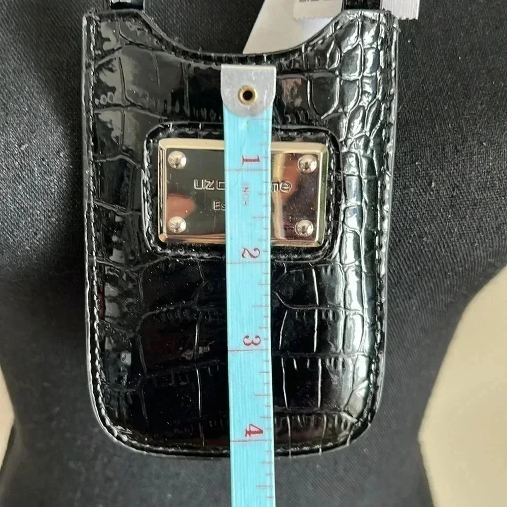 Liz Claiborne Phone & ID Holder Black Reptile Patent Vegan Leather Crossbody
